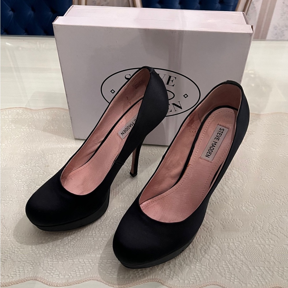 Black satin platform heels - Picture 4 of 5